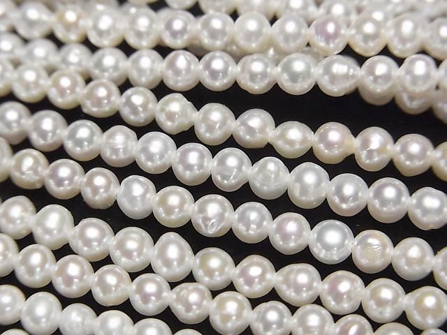 【動画】淡水真珠AA++ セミラウンド~ポテト3.5mm ホワイト 1連(約37cm)の画像