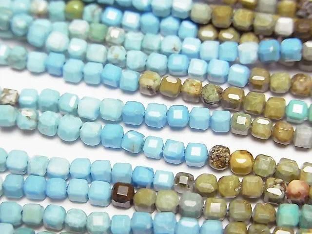 【動画】【素晴らしい輝き】マグネサイトターコイズ 極小キューブカット2.5×2.5×2.5mm 1連(約36cm)の画像