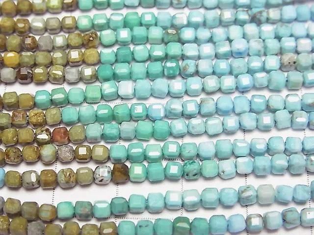 【動画】【素晴らしい輝き】マグネサイトターコイズ 極小キューブカット2.5×2.5×2.5mm 1連(約36cm) サムネイル2