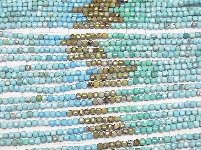 【動画】【素晴らしい輝き】マグネサイトターコイズ 極小キューブカット2.5×2.5×2.5mm 1連(約36cm) サムネイル3