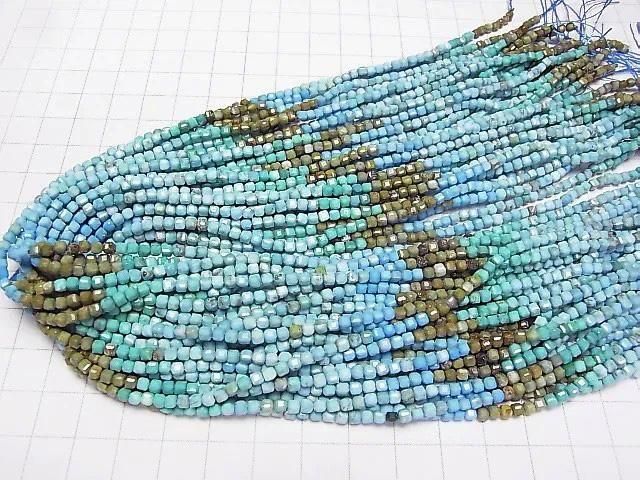【動画】【素晴らしい輝き】マグネサイトターコイズ 極小キューブカット2.5×2.5×2.5mm 1連(約36cm) サムネイル4