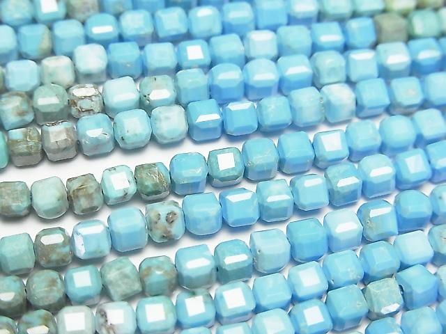 【動画】【素晴らしい輝き】マグネサイトターコイズ キューブカット3.5×3.5×3.5mm 1連(約36cm)の画像