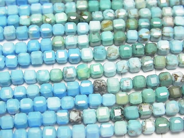 【動画】【素晴らしい輝き】マグネサイトターコイズ キューブカット3.5×3.5×3.5mm 1連(約36cm) サムネイル2