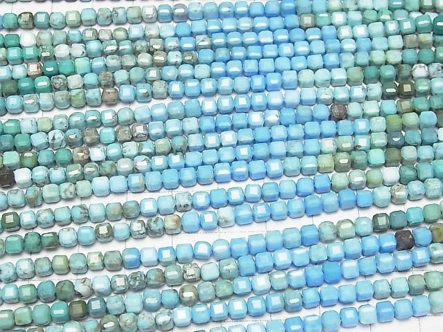 【動画】【素晴らしい輝き】マグネサイトターコイズ キューブカット3.5×3.5×3.5mm 1連(約36cm) サムネイル3