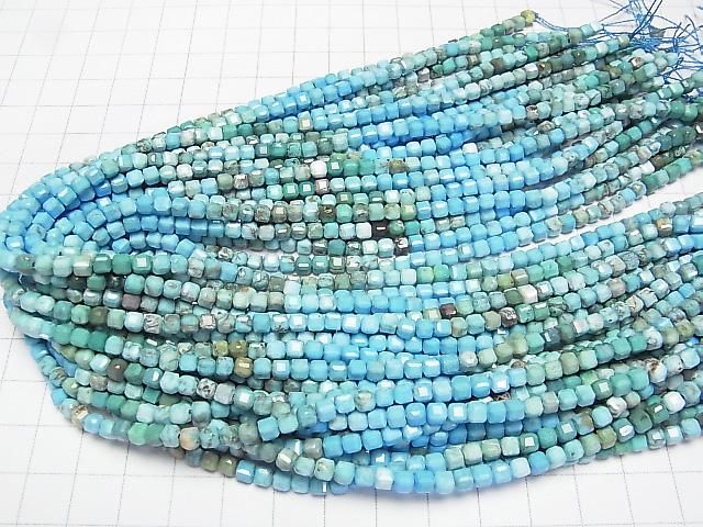 【動画】【素晴らしい輝き】マグネサイトターコイズ キューブカット3.5×3.5×3.5mm 1連(約36cm) サムネイル4