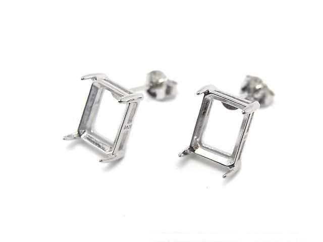 Silver925 ピアスポスト空枠&キャッチ レクタングルファセットカット用 【6×4mm】【8×6mm】 ロジウム 1ペア(2ピース)の画像