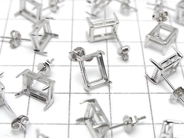 Silver925 ピアスポスト空枠&キャッチ レクタングルファセットカット用 【6×4mm】【8×6mm】 ロジウム 1ペア(2ピース) サムネイル3