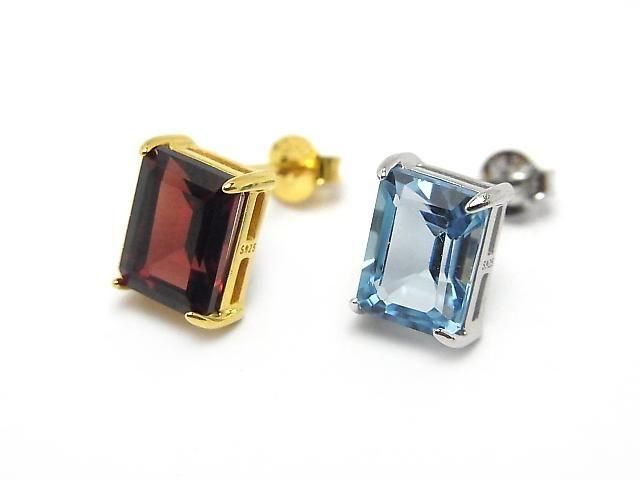 Silver925 ピアスポスト空枠&キャッチ レクタングルファセットカット用 【6×4mm】【8×6mm】 ロジウム 1ペア(2ピース) サムネイル4