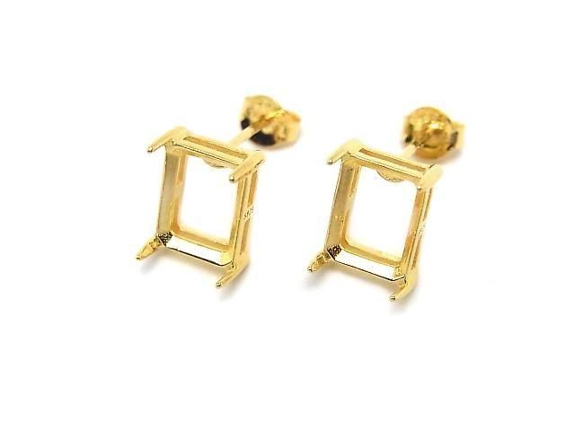 Silver925 ピアスポスト空枠&キャッチ レクタングルファセットカット用 【6×4mm】【8×6mm】 18KGP 1ペア(2ピース)の画像