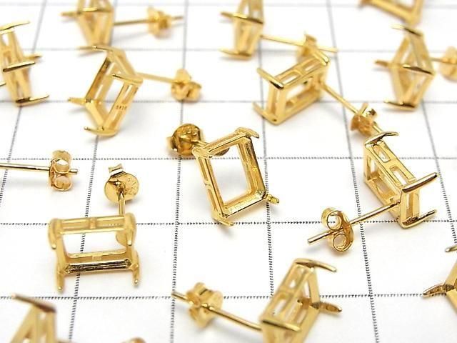 Silver925 ピアスポスト空枠&キャッチ レクタングルファセットカット用 【6×4mm】【8×6mm】 18KGP 1ペア(2ピース) サムネイル3