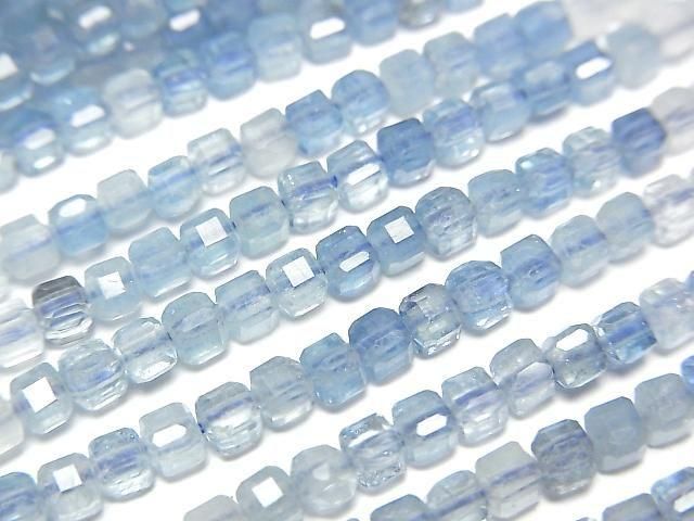 【動画】【素晴らしい輝き】アクアマリンAAA- キューブカット3×3×3mm カラーグラデーション 1連(約38cm)の画像