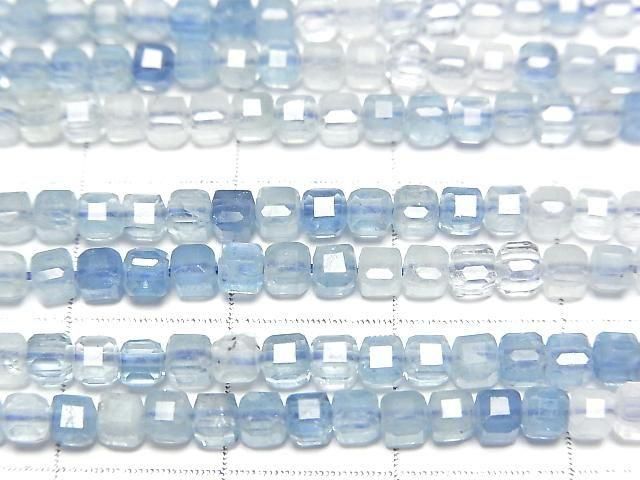 【動画】【素晴らしい輝き】アクアマリンAAA- キューブカット3×3×3mm カラーグラデーション 1連(約38cm) サムネイル2