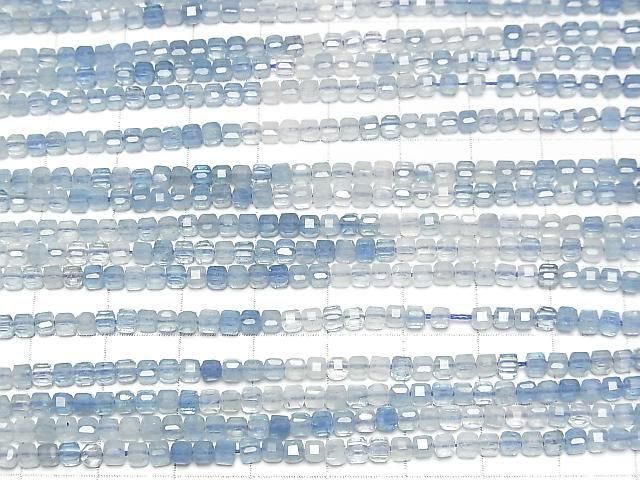 【動画】【素晴らしい輝き】アクアマリンAAA- キューブカット3×3×3mm カラーグラデーション 1連(約38cm) サムネイル3