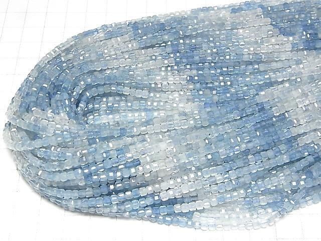 【動画】【素晴らしい輝き】アクアマリンAAA- キューブカット3×3×3mm カラーグラデーション 1連(約38cm) サムネイル4