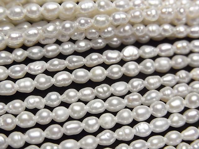 【動画】淡水真珠AA+ ライス3.5×3×3mm ホワイト 1連(約38cm)の画像