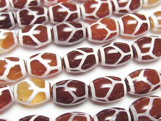 【動画】亀甲長寿天珠(きっこうちょうじゅてんじゅ) ライス12×8×8mm レッドブラウン 1連(約32cm)の画像