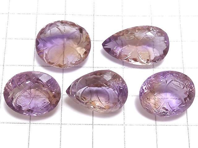 【動画】【1点もの】宝石質アメトリンAAA- ルース 彫刻入りファセットカット 5個セット NO.30 サムネイル2