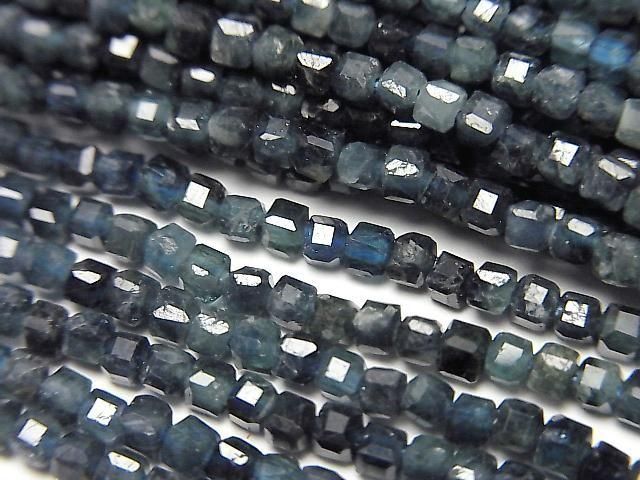 【動画】【素晴らしい輝き】インディゴライトトルマリンAA++ キューブカット2×2×2mm 半連/1連(約38cm)の画像