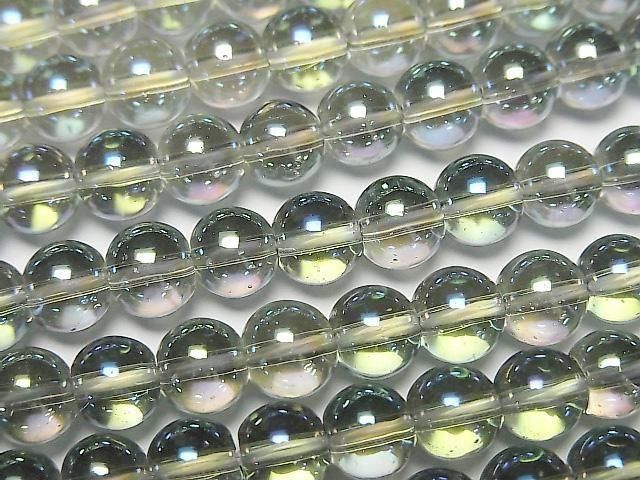 【動画】グリーンフラッシュクリスタル(溶錬水晶) ラウンド6mm 1連(約36cm)の画像
