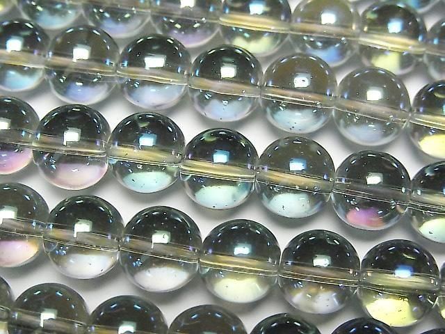 【動画】グリーンフラッシュクリスタル(溶錬水晶) ラウンド8mm 1連(約36cm)の画像