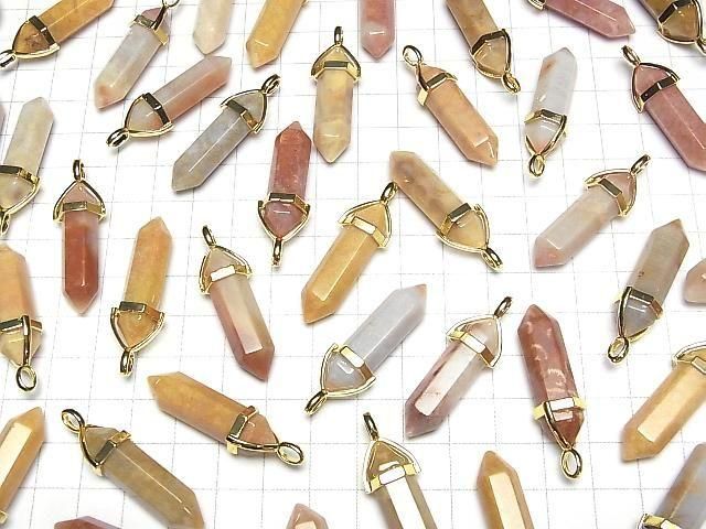 【動画】フォシルコーラル(化石珊瑚) ダブルポイント ペンダントトップ32×8×8mm ゴールドカラー 3個 サムネイル4