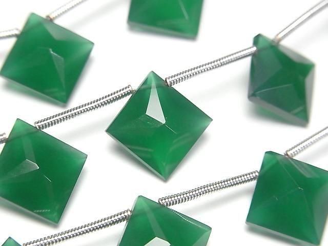 動画】宝石質グリーンオニキスAAA ダイヤカット14×14mm 1連(6粒