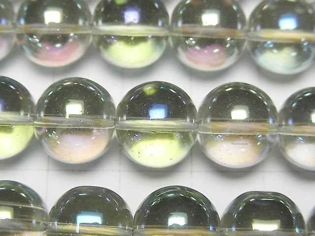 【動画】グリーンフラッシュクリスタル(溶錬水晶) ラウンド12mm 1連(約36cm) サムネイル2