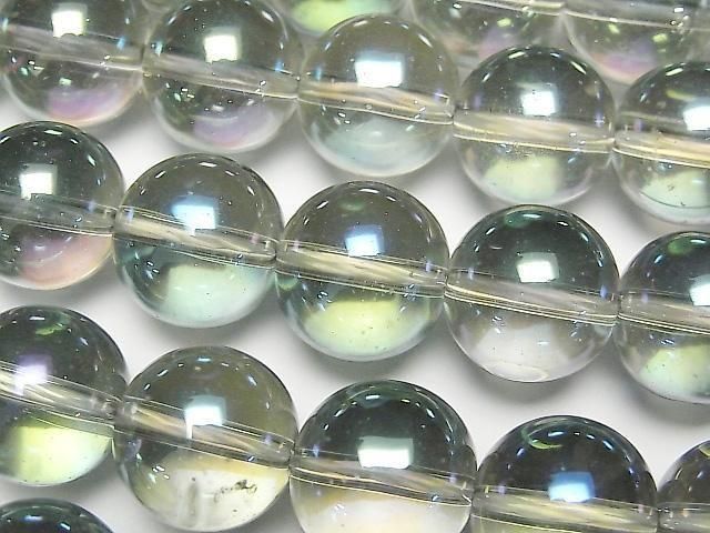 【動画】グリーンフラッシュクリスタル(溶錬水晶) ラウンド14mm 1連(約35cm)の画像
