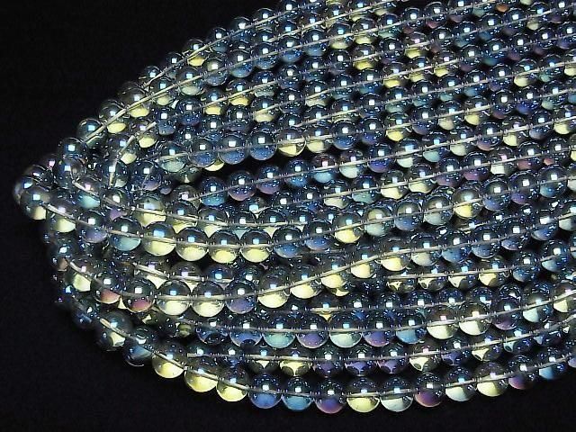 【動画】ブルーグリーンフラッシュクリスタル(溶錬水晶) ラウンド10mm 1連(約36cm) サムネイル4
