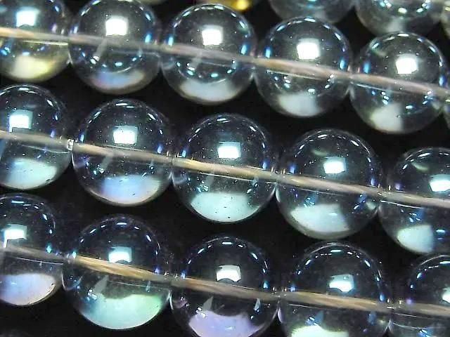 【動画】ブルーグリーンフラッシュクリスタル(溶錬水晶) ラウンド12mm 1連(約36cm)の画像
