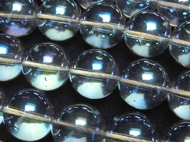 【動画】ブルーグリーンフラッシュクリスタル(溶錬水晶) ラウンド16mm 1連(約35cm)の画像