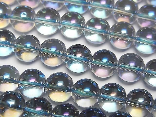 【動画】ブルーフラッシュクリスタル(溶錬水晶) ラウンド8mm 1連(約36cm)の画像