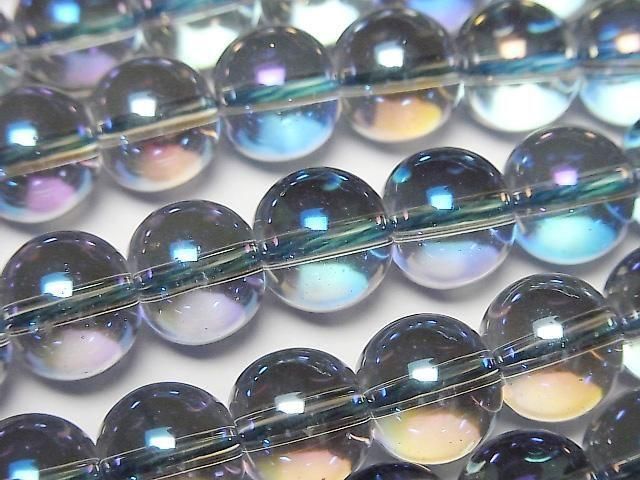 【動画】ブルーフラッシュクリスタル(溶錬水晶) ラウンド10mm 1連(約36cm)の画像