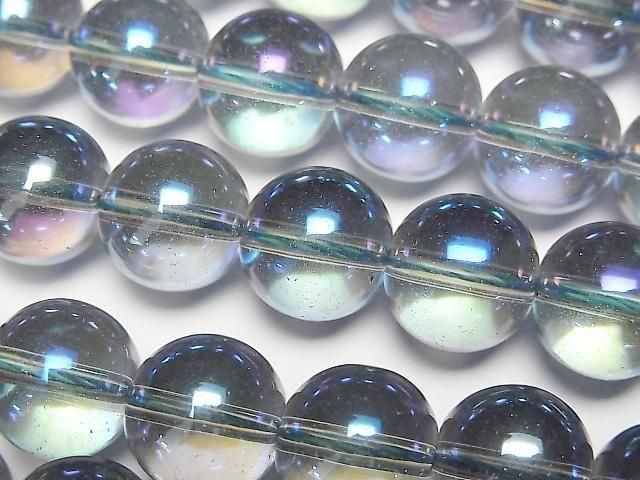 【動画】ブルーフラッシュクリスタル(溶錬水晶) ラウンド12mm 1連(約36cm)の画像