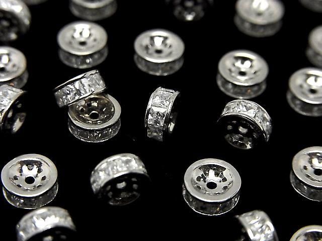 Silver925 ロンデル 4.5mm・6mm(CZ付) ロジウム 2個の画像