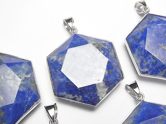 【動画】ラピスラズリAA 六芒星ペンダントトップ32×29mm SILVER925製 1個の画像