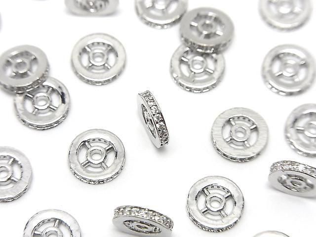 メタルパーツ ロンデル【4.5mm】【6mm】【8mm】 シルバーカラー(CZ付) 2個の画像