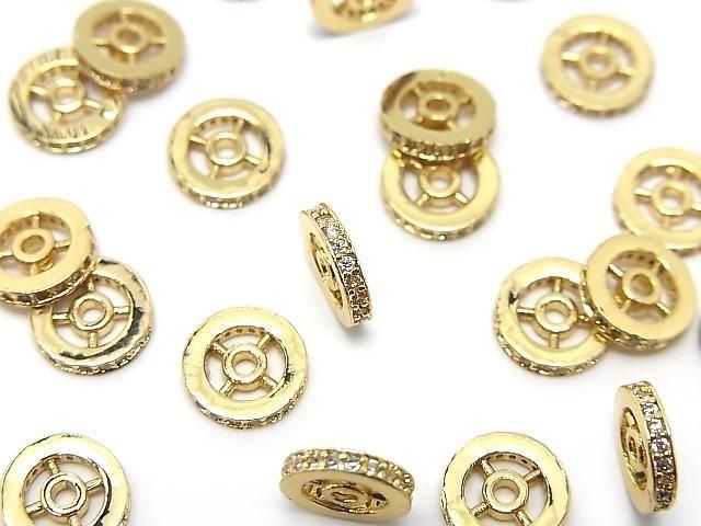 メタルパーツ ロンデル【4.5mm】【6mm】【8mm】 ゴールドカラー(CZ付) 2個の画像