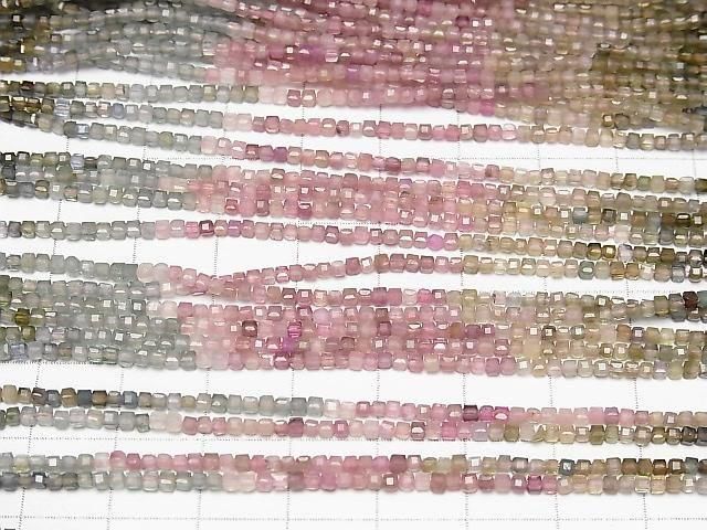 【動画】【素晴らしい輝き】マルチカラートルマリンAA++ 極小キューブカット2×2×2mm 1連(約37cm) サムネイル3