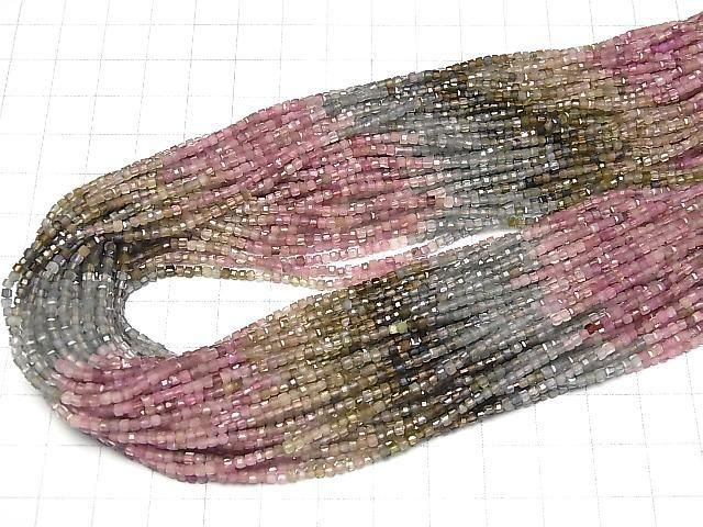 【動画】【素晴らしい輝き】マルチカラートルマリンAA++ 極小キューブカット2×2×2mm 1連(約37cm) サムネイル4
