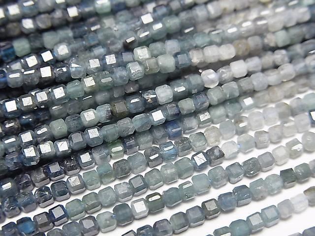 【動画】【素晴らしい輝き】インディゴライトトルマリンAA++ キューブカット2×2×2mm 1連(約37cm)の画像
