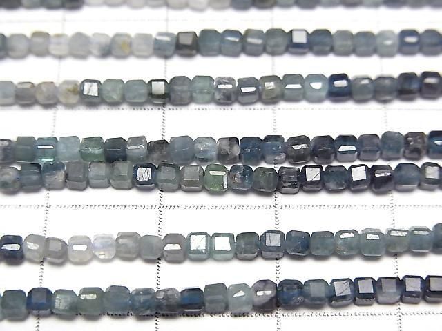 【動画】【素晴らしい輝き】インディゴライトトルマリンAA++ キューブカット2×2×2mm 1連(約37cm) サムネイル2
