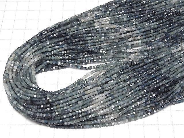 【動画】【素晴らしい輝き】インディゴライトトルマリンAA++ キューブカット2×2×2mm 1連(約37cm) サムネイル4