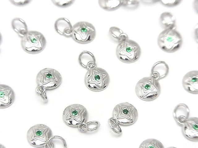 Silver925 丸カン付きチャーム コイン7×5×1.5mm(CZ付) ロジウム 2個の画像