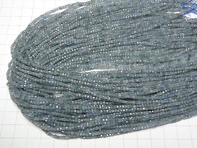 【動画】【素晴らしい輝き】スモーキーブルートルマリンAA+ キューブカット2×2×2mm 半連/1連(約38cm) サムネイル4