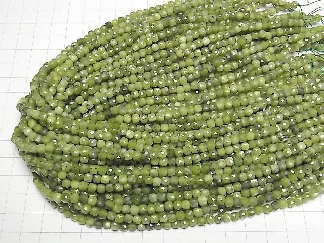 【動画】【素晴らしい輝き】ロシア産ネフライトAA++ キューブカット4.5×4.5×4.5mm 1連(約37cm) サムネイル4