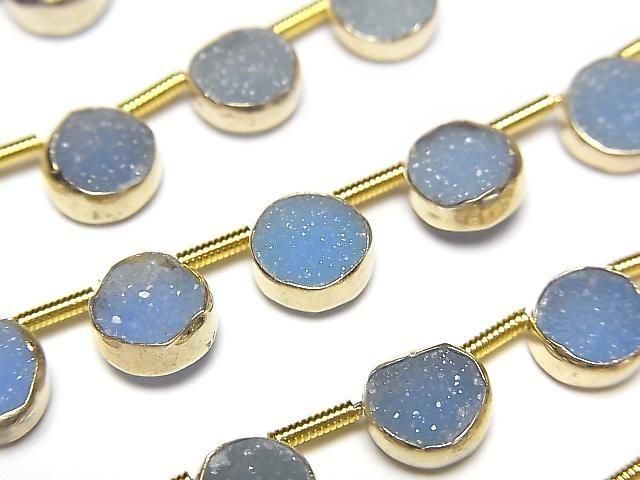 【動画】ドゥルージーアゲート 枠留めコイン7×7mm ブルー 半連/1連(約18cm)の画像