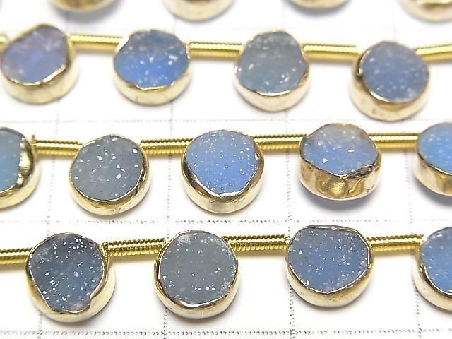 【動画】ドゥルージーアゲート 枠留めコイン7×7mm ブルー 半連/1連(約18cm) サムネイル2