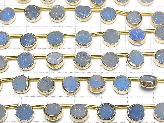 【動画】ドゥルージーアゲート 枠留めコイン7×7mm ブルー 半連/1連(約18cm) サムネイル3