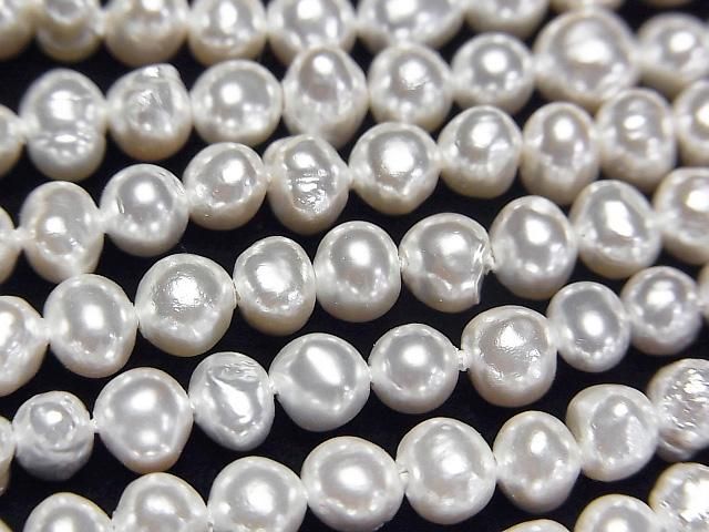 【動画】淡水真珠AA ホワイト ポテト5~6mm パールコーティング 1連(約38cm)の画像